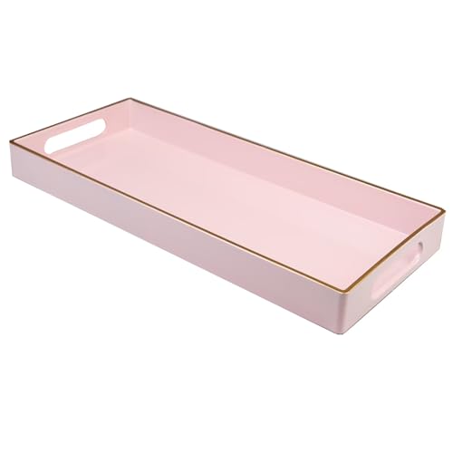 Pink Vanity Tray with Handles, Decorative Tray Desktop Storage Organizer for Bathroom, Living Room, 5.9"*13.7" - color: T1535p