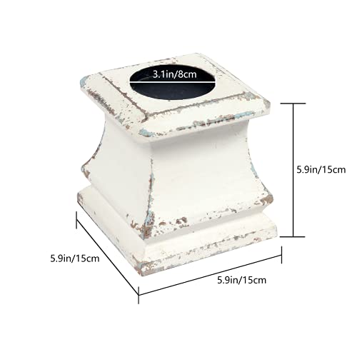 Shabby Farmhouse Wooden Pillar Candle Holders,Handmade Square White Candle Holder,Rustic Candle Holder for Pillar Candle, Small Candle Holders for Table Centerpiece Holiday Wedding Home Decoration