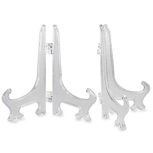 Super Z Outlet Clear Plastic Easels, 3.5” Mini Display Stands for Light Items – 3 oz Capacity Holders for Place Cards, Small Photos, Trading Cards, Table Numbers, and Crafts (12 Pack) - size: 3.5 Inch
