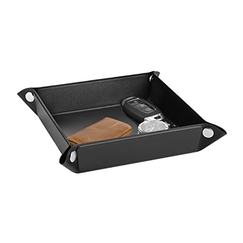 Luxspire Valet tray, PU Leather Tray, Catchall Tray, Men Women Jewelry Key Tray, Desk Storage Plate for Key Coin Phone Jewelry Wallet, Small Size - Black - size: 8.6" x 8.6" x 0.1"