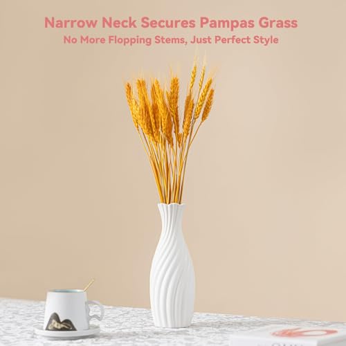 White Ceramic Vase with Swirl Texture - 10" Unique Flower Vase for Pampas Grass & Centerpieces, Decorative Boho/Farmhouse Vase for Living Room, Office Desk & Housewarming Gift (for Her/Yourself) - color: Swirl Texture