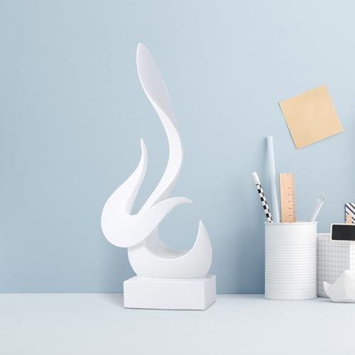 Modern Flame Statue Decor Flame Statue Resin Abstract Art Figurines Sculptures Centerpiece for Home Living Room Stand Coffee Table Office Decor (White-B) - color: Medium White-b