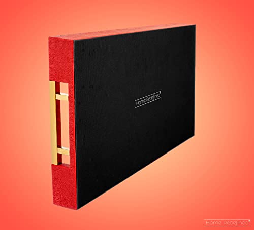 Modern Elegant 17.5"x12" Rectangle Red Shagreen Faux Leather Decorative Tray Ottoman Coffee Table Perfume Living Room Kitchen Serving Tray with Gold Polished Metal Handles by Home Redefined - color: Red/Gold