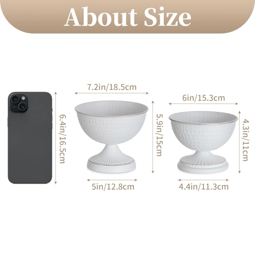 Sziqiqi Urn Vases for Wedding Centrepiece - 6in High White Metal Vase Set of 10 Small Vintage Flower Arrangement Pots for Table Centrepieces Elegant Hammered Vase for Christmas Anniversary Party - color: White, size: 5.9in - 10 Pc