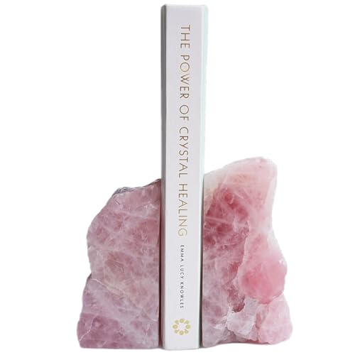 Rose Quartz Bookends - Decorative Stone Book Ends for Office Home Decor, Pink Crystal Book Lover Gift (1 Pair, 2-3 Lbs with Non-Slip Bumpers) - size: 2-3lbs