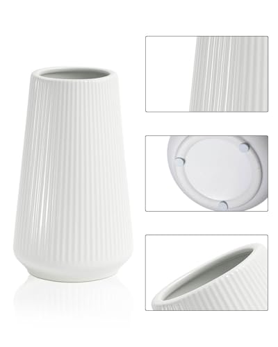 White Ceramic Vase, 8 Inch Flower Vases for Pampas Grass and Dried Flowers, Modern Vase for Living Room Table, Kitchen Shelf, Wedding Centerpiece Decor - color: White01