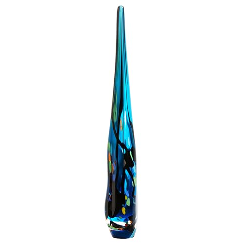 Luxury Lane Hand Blown Abstract Hollow Blue Tear Drop Sommerso Art Glass Sculpture for Home Decor 14 inch Tall Centerpiece Table Decoration - size: 14" tall