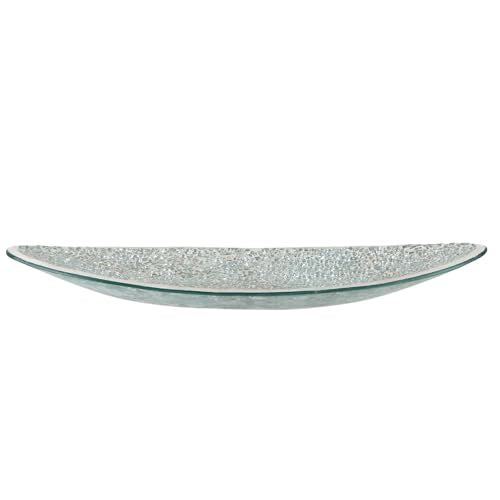 MDLUU Small Glass Mosaic Decorative Silver Boat Shaped Tray, Living Room Table Centerpiece Bowl, Home Decor Accent Plate for Orbs, Candles, Potpourri