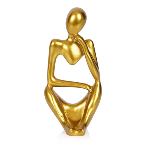 Sandstone Resin Thinker Style Abstract Sculpture Statue Collectible Figurines Home Office Bookshelf Desktop Decor (Small Gold, Right) - color: Small Gold, size: Right 1pc