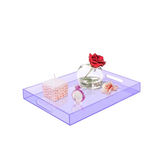 SetGame Acrylic Serving Tray with Handles, Bathroom Desktop Decorative Storage Arylic Trays, Simple Vanity Tray Food Tea Fruit Dinner Snack Tray for Bar Kitchen Party - color: Purple