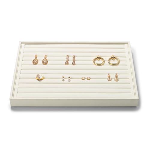 11 Slots Microfiber Ring Earrings Trays Jewelery Tray Ring Earrings Organizer Tray For Rings, Earrings, Coins, Brooches Organizer (White) - color: Beige, size: 11 Slot