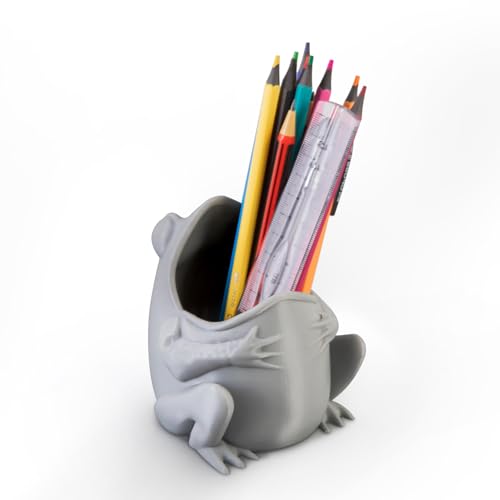 Cute Frog Pen Holder, Frog figurine Pencil Holder for Office Desk Decor, 3D Printed, Grey, Durable and Fun Gift Idea - color: Gray, size: Frog