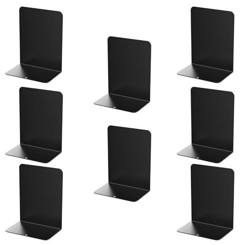 Book Ends, 8 Pieces Metal Bookend for Shelves, Bookends for Heavy Books, Book Holders for Shelves, Desk Organizers, Book Dividers for Office, School, Bookstore, Home - color: A-black-frosted Surface, size: 8 Pieces
