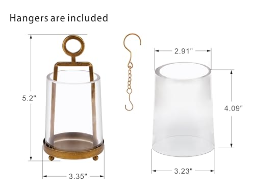 3.3" Wide Modern Farmhouse Metal Hurricane Candle Holder with Handmade Sturdy Glass Sleeve in Antique Brass for Pillar Candle & Plants, Glass Hurricane Lantern, Industrial, Minimalistic - color: Brass, size: 3.3"x5.2"