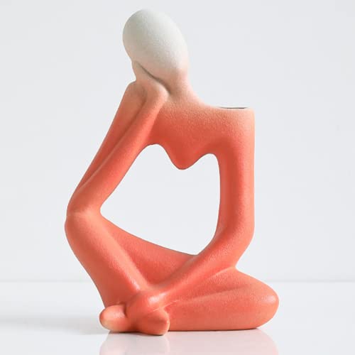 Arawat Ceramic Red Vase Flower Vase for Home Decor Modern Style Thinker Vase for Table Shelf Home Decor Fit for Fireplace Bedroom Kitchen Living Room Centerpieces Wedding Office Desk Birthday Gifts - color: Red Ceramic Flower Vase for Home Decor