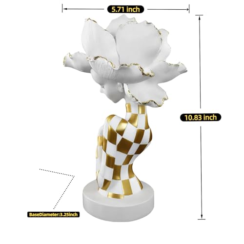 Lescafita White and Gold African Woman Sculpture – Elegant Resin Figurine with Floral Headpiece, Modern African Art Statue for Home Decor, Cultural Figurine Gift for Women - color: 104-white