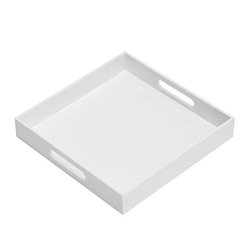 Glossy White Sturdy Acrylic Serving Tray with Handles-12x12Inch-Serving Coffee,Appetizer,Breakfast,Butler-Kitchen Countertop -Cosmetics Organizer-Vanity Table Tray-Ottoman Tray-Decorative - color: Glossy White, size: 12" x 12" x 2"