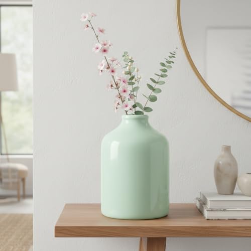 Sunddo Green Ceramic Vase for Centerpieces, 8 Inch Modern Decorative Vase for Pampas Grass, Minimalist Flower Vases Home Decor, Dining Room, Fireplace Decor, Living Room, Easter Table Decoration - color: Light Green, size: 8 inch
