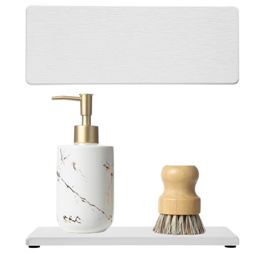 2PCS White Water Absorbing Diatomite Stone Drying Soap Dish Sink Vanity Tray for Bathroom/Kitchen Counter, Sponge Holder Mat Dispenser Rack Faucet Splash Guard Caddy Organizer, 9"x3.5" - color: 2 Pack - White, size: 9" x 3.5"