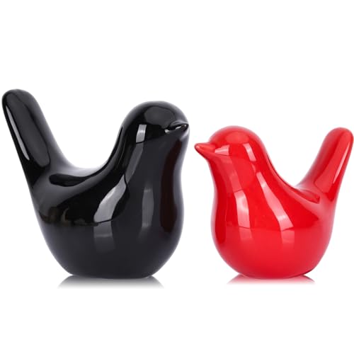 Small Ceramic Bird Statue and Sculpture for Home Decor Accents,Modern Animal Ornaments for Living Room,Bedroom,Coffee Table Centerpiece,Bookshelf,Cabinets,Cute Knick Knacks for Shelves (Black Red) - color: Black Red