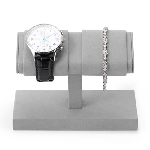 Double Watch Stand Display - Luxury Watch Holder with Soft Microfiber Lining for Jewelry Store, Home Decor & Travel | Compact 6x3x4.3in(Grey) - color: Grey