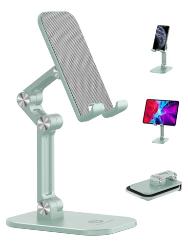OCYCLONE Phone Stand, Adjustable Height and Angle Foldable Cell Phone Stand Holder for Desk, Taller iPhone Stand Compatible with 4.7"-13" Smartphones iPad Tablet, Light Green - color: Light Green