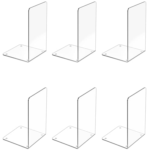 Acrylic Bookends 6 Pcs, Clear Book Ends for Shelves, Transparent Organizer, Holder Stand Decorative, Stoppers for Heavy Duty Books, CD, File, Video Games - color: Clear 6 Pieces