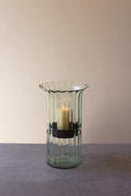 First of a Kind Medium Glass Candle Holder - Hurricane Candle Holder with Rustic Insert, Mouthblown by Artisans in Colombia - Perfect for Home Decor, Centerpieces, Display with Personal Memorabilia - size: Medium
