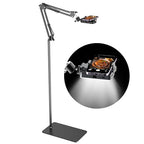Floor Overhead Phone Tripod with Rechargeable Light for Cooking Videos, Move Around Phone Stand with Ring Light Content Creator Video Recording Selfie Photography TikTok Youtube Compatible with iPhone