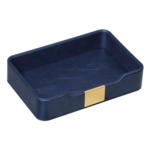 10.2" x 6.7" Nightstand Organizer Tray with Gold Accent, Decorative Valet Trays Cologne Organizer for Men, Key Bowl Perfume Trinket Tray for Dresser Bedside Entryway Table (Navy Blue) - color: Navy Blue
