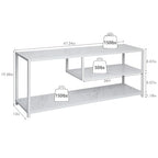 Function Home TV Stand for TVs up to 55 Inch, 3 Tier Entertainment Center, Media Console with Open Storage Shelves for Living Room Bedroom, 47” Modern TV Table with Wood Top White Metal Legs - color: 47" White