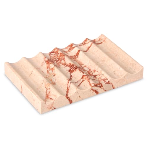 Luxury Marble Soap Dish Tray,Rectangle Stone Marble Soap Tray,Self Draining Soap Holder for Bathroom, Kitchen (Pink) - color: Pink