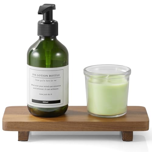 Small Acacia Wood Bathroom Tray Pedestal Stand Farmhouse Kitchen Decor Decorative Wooden Riser Soap Dish Sponge Holder for Vanity, Counter, Sink, 8.6" x 3.6" - size: 8.6" x 3.6" x 1.18"