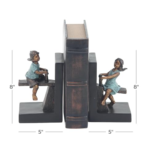 Deco 79 Polystone People Bookends with Swing Set, Set of 2 5"W, 8"H, Brown