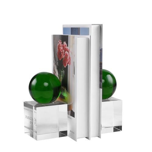 Crystal Bookends, 1 Pair of Decorative Tabletop Bookends for Office, Home, Desk, Comes with Gift Box - color: Green