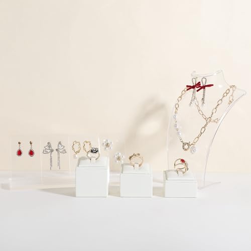 GemeShou 3pcs White Ring Display Stand for Selling, PU Leather Jewelry Ring display holder, Jewelry ring storage organizer for boutique store or Home Decor【Square-3 pcs】 - style: square