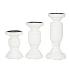 Deco 79 Mango Wood Turned Style Pillar Candle Holder, Set of 3 10", 8", 6"H, White - color: White, size: 3 PIECES SMALL SIZE