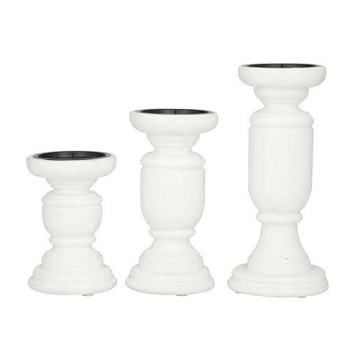 Deco 79 Mango Wood Turned Style Pillar Candle Holder, Set of 3 10", 8", 6"H, White - color: White, size: 3 PIECES SMALL SIZE