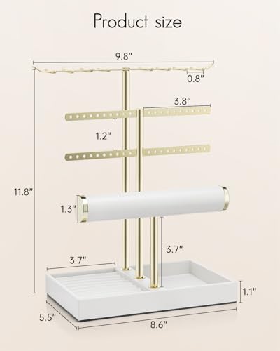 VLANDO 3 Tier Jewelry Stand Organizer with Tary, Leather Jewelry Holder Display for Women, Gold Jewlery Holder Display for Necklace, Earring, Bracelet, Rings - White - color: A. White, size: 3-Layer
