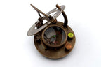 Brass Compass - Antique Brass Sundial Compass Marine Boat Gift Pocket Sun Dial in Box Nautical Marine Gift Sun Clock Pirate Ship Replica Watch - color: Red/Gold