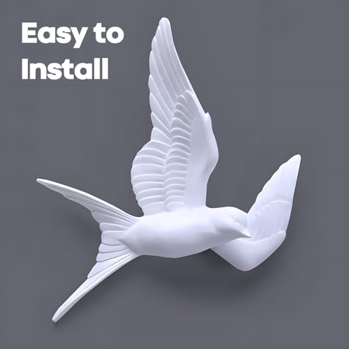3 Pcs Swallows Bird Wall Sculpture, 3D White Birds Sparrows Swallows Decor, Outdoor/Indoor Peace Peace Dove Bird Figurines for Home, Garden and Patio (White)