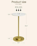 Masupu Drink Table, Round Side Table for Small Spaces, Pedestal Side Table, Small End Table with Metal Base, for Living Room, Bedroom, Bathroom, White Gold - color: 01.white Gold