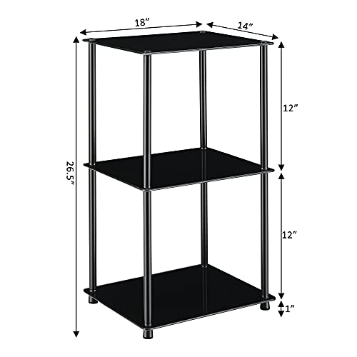 Convenience Concepts Designs2Go Midnight Classic 3-Tier Glass Square End/Lamp Table, Black Glass - color: Black/Black