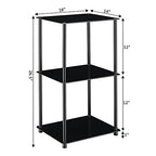 Convenience Concepts Designs2Go Midnight Classic 3-Tier Glass Square End/Lamp Table, Black Glass - color: Black/Black