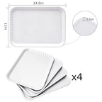 Blue Boat 15" x 11" Rectangular Serving Trays Set of 4 White, Melamine Serving Platter, Light Weight Easy to Clean Sturdy Stackable BPA-Free Dishwasher Safe