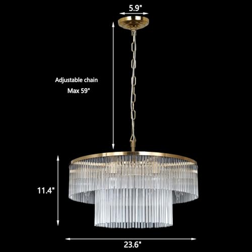 Modern Chandeliers Brass Glass Chandelier Lighting 8 Lights Round Dining Chandelier Light Fixture Ceiling Entryway Bedroom Kitchen Foyer 23.6" - size: Small Brass (23.6" x 70")