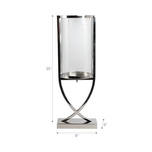 Contemporary Metal and Glass Hurricane Candle Holder - Decorative Pillar Candlestick Holder for Table Centerpiece - Elegant Home Decor Accents for Any Special Occasion Decoration - 23" Silver - color: Silver, size: 23"