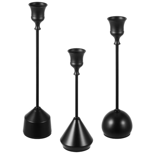 Elegant Vintage Black Candlestick Holders, Set of 3 Taper Candle Holders with Weighted Base for Wedding, Dining Table, Holiday Decor - color: Black