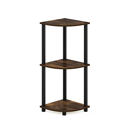 Furinno TURN-N-TUBE Corner Shelf, 3-Tier Corner Bookshelf, Display Storage Shelves with Open Shelves, for Organization and Storage, Living Room, Home Office, Garage, Amber Pine - color: Amber Pine/Black, size: 3-Tier Round Tube