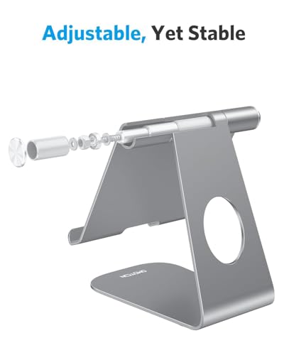 OMOTON Tablet Stand Holder Adjustable, T1 Desktop Aluminum Tablet Dock Cradle Compatible with iPad Air/Mini, iPad 10.2/9.7, iPad Pro 11/12.9, Samsung Tab and More, Grey - color: Grey